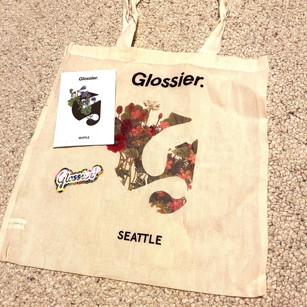 Glossier Seattle Bag, Card and Sticker